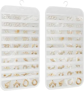1-Pack Hanging Jewelry Organizer 80-Pocket Dual-sided Jewelry Storage for Earring Necklace Bracelet Ring and more, White