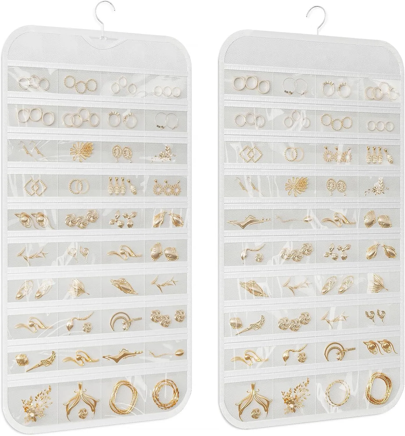 1-Pack Hanging Jewelry Organizer 80-Pocket Dual-sided Jewelry Storage for Earring Necklace Bracelet Ring and more, White