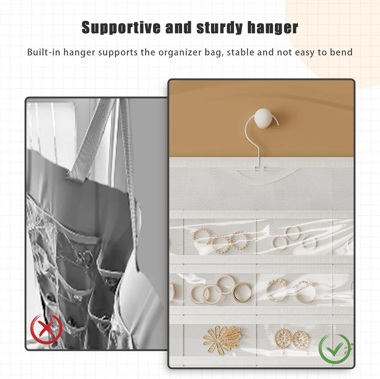 1-Pack Hanging Jewelry Organizer 80-Pocket Dual-sided Jewelry Storage for Earring Necklace Bracelet Ring and more, White