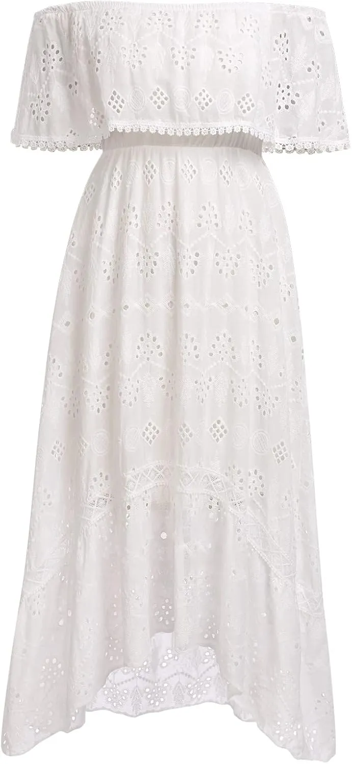 ABOCIW Women's Boho Maxi Dress Lace Up Tassel V-Neck Flare Ruffle Fringed Beach Summer Dresses