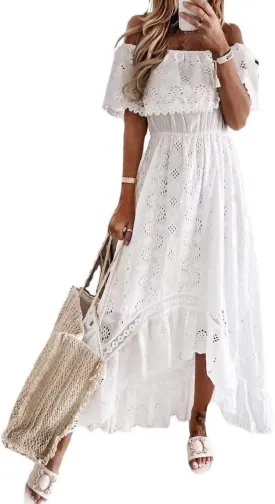 ABOCIW Women's Boho Maxi Dress Lace Up Tassel V-Neck Flare Ruffle Fringed Beach Summer Dresses