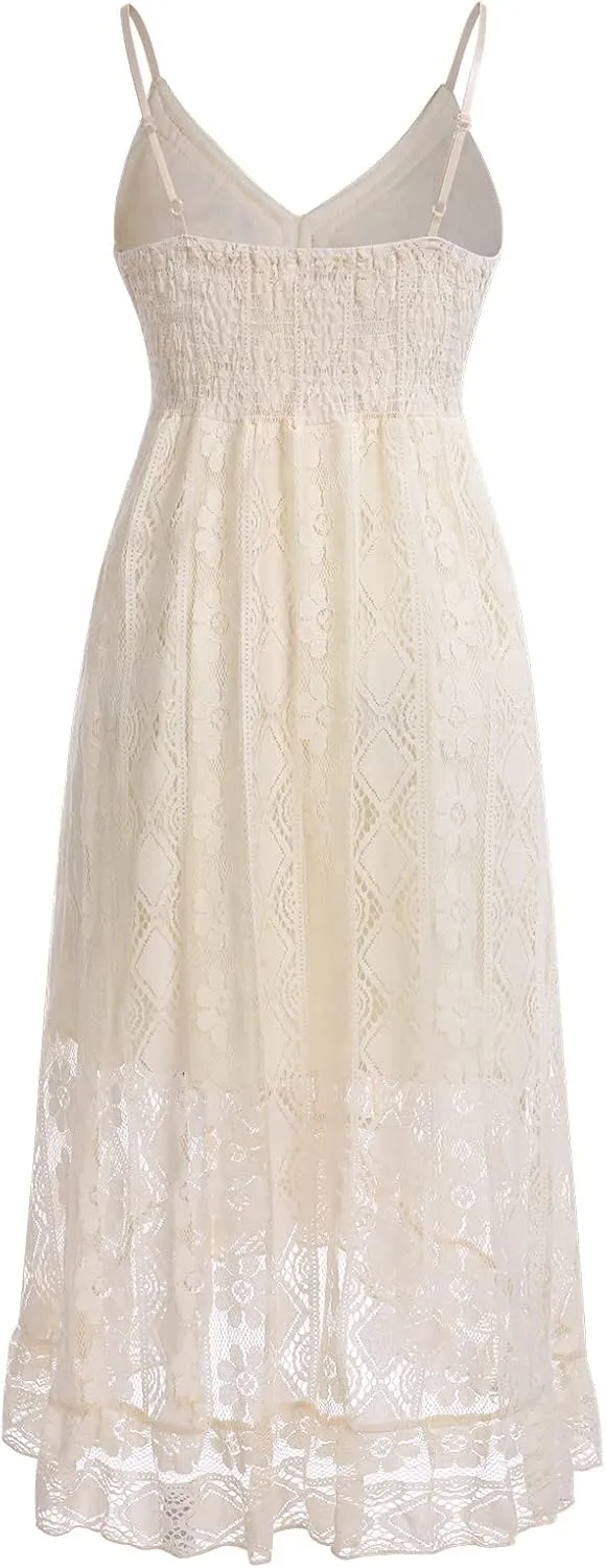 ABOCIW Women's Boho Maxi Dress Lace Up Tassel V-Neck Flare Ruffle Fringed Beach Summer Dresses