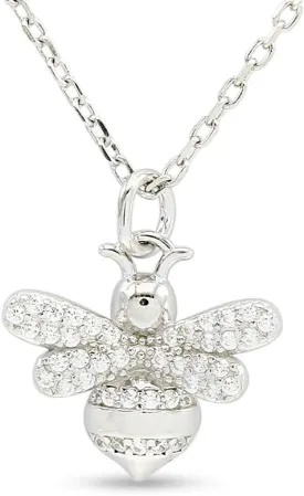 AFFY 14k Gold Over Sterling Silver Bee Bumblebee Pendant Necklace Round White Cubic Zirconia 16" 2" Chain