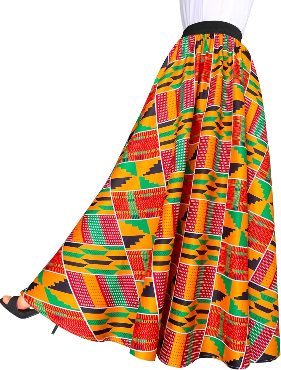 Afibi Women African Skirt Printed Ankara Maxi Skirt Dashiki Long Skirts with Pockets
