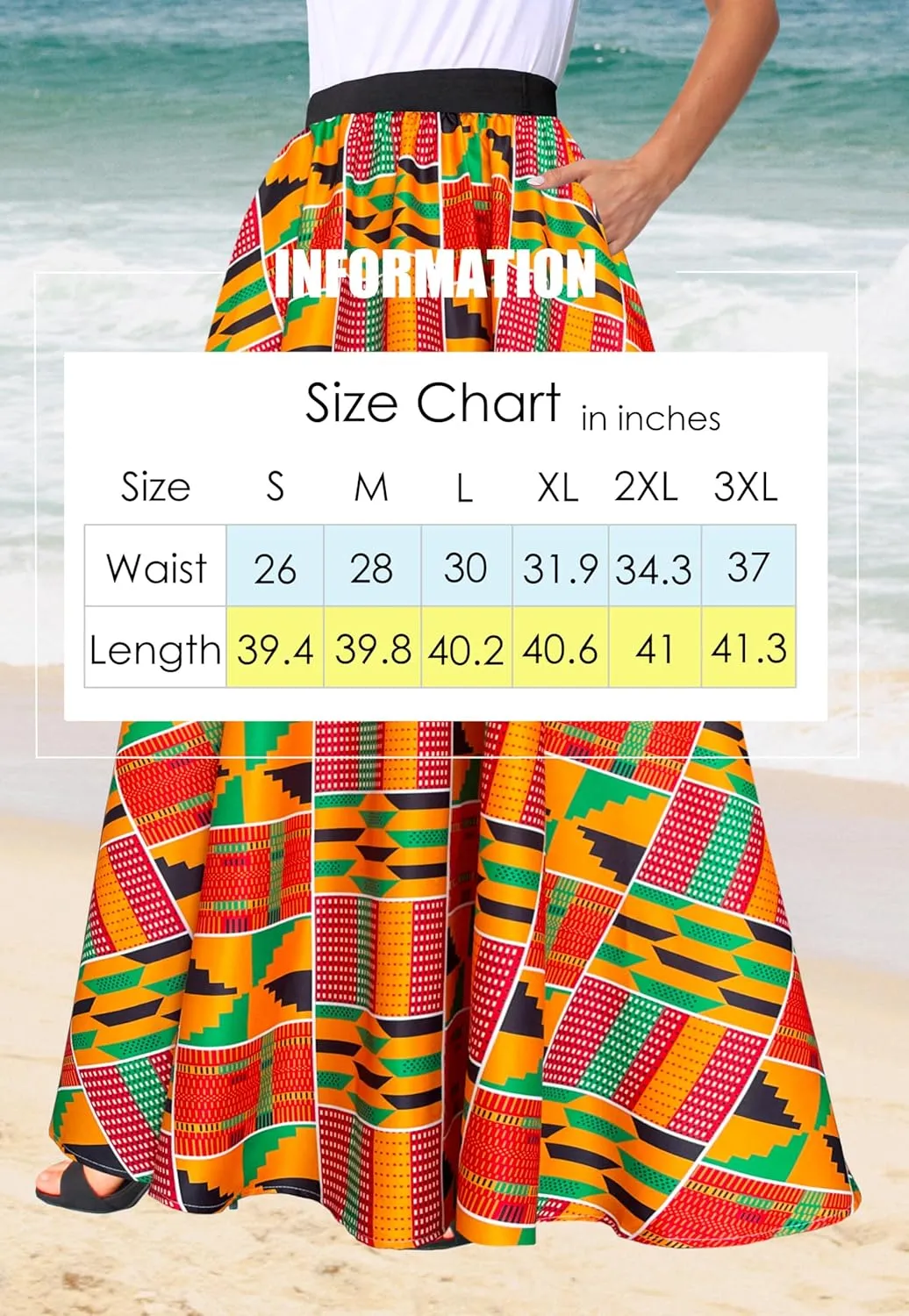 Afibi Women African Skirt Printed Ankara Maxi Skirt Dashiki Long Skirts with Pockets