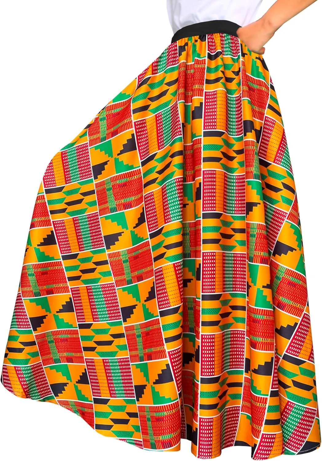 Afibi Women African Skirt Printed Ankara Maxi Skirt Dashiki Long Skirts with Pockets