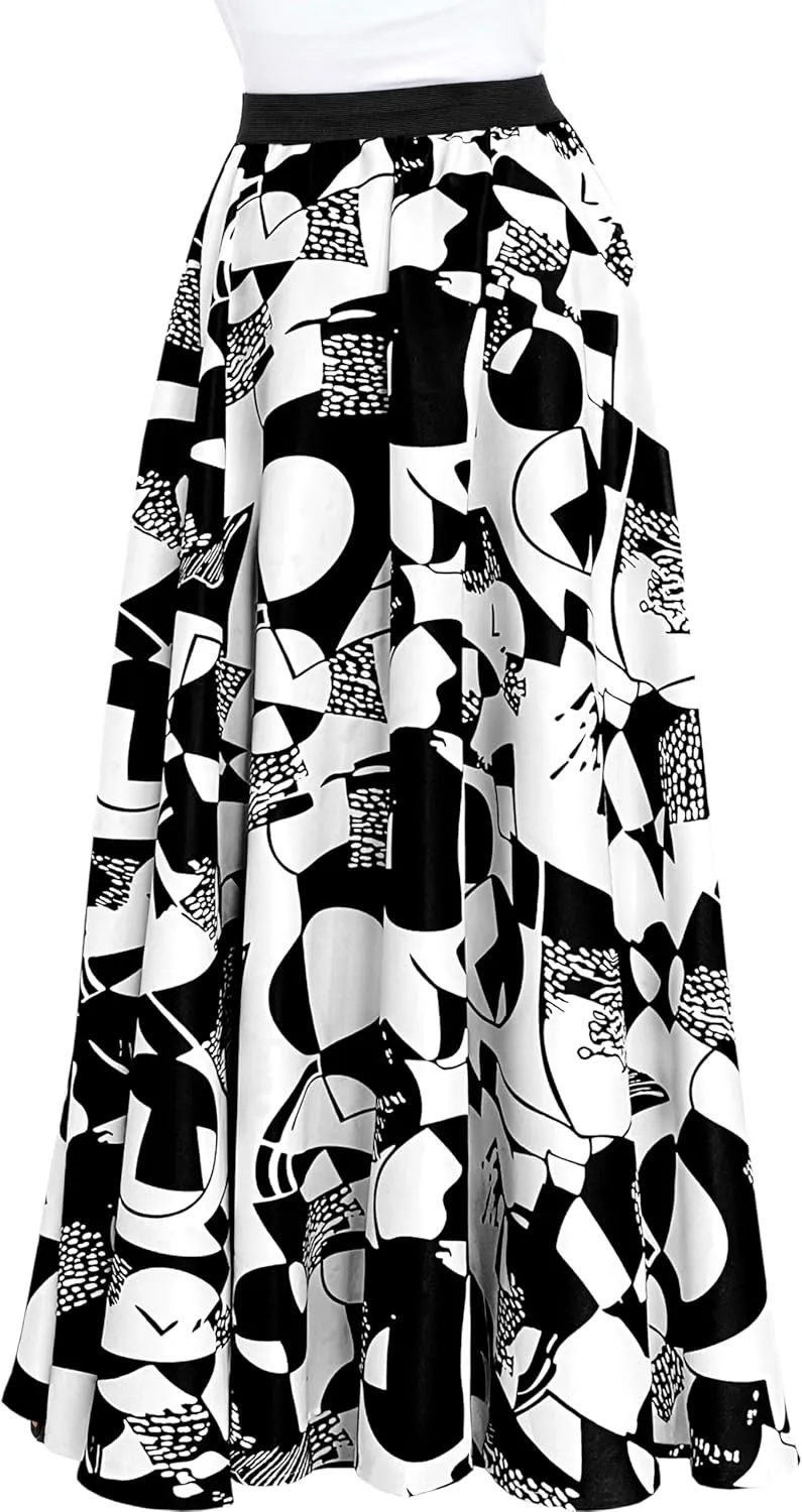 Afibi Women African Skirt Printed Ankara Maxi Skirt Dashiki Long Skirts with Pockets