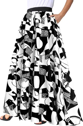 Afibi Women African Skirt Printed Ankara Maxi Skirt Dashiki Long Skirts with Pockets