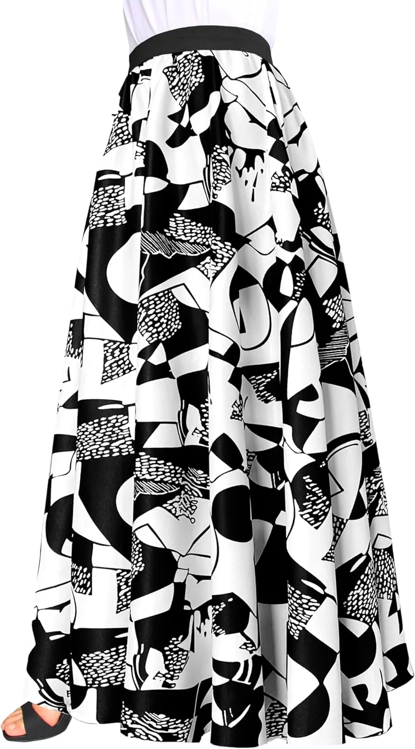 Afibi Women African Skirt Printed Ankara Maxi Skirt Dashiki Long Skirts with Pockets