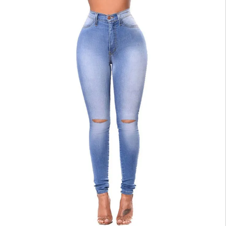 Aiertu nba outfit for women EBay Women's Slimming High Elastic Ripped Jeans Pencil Pants