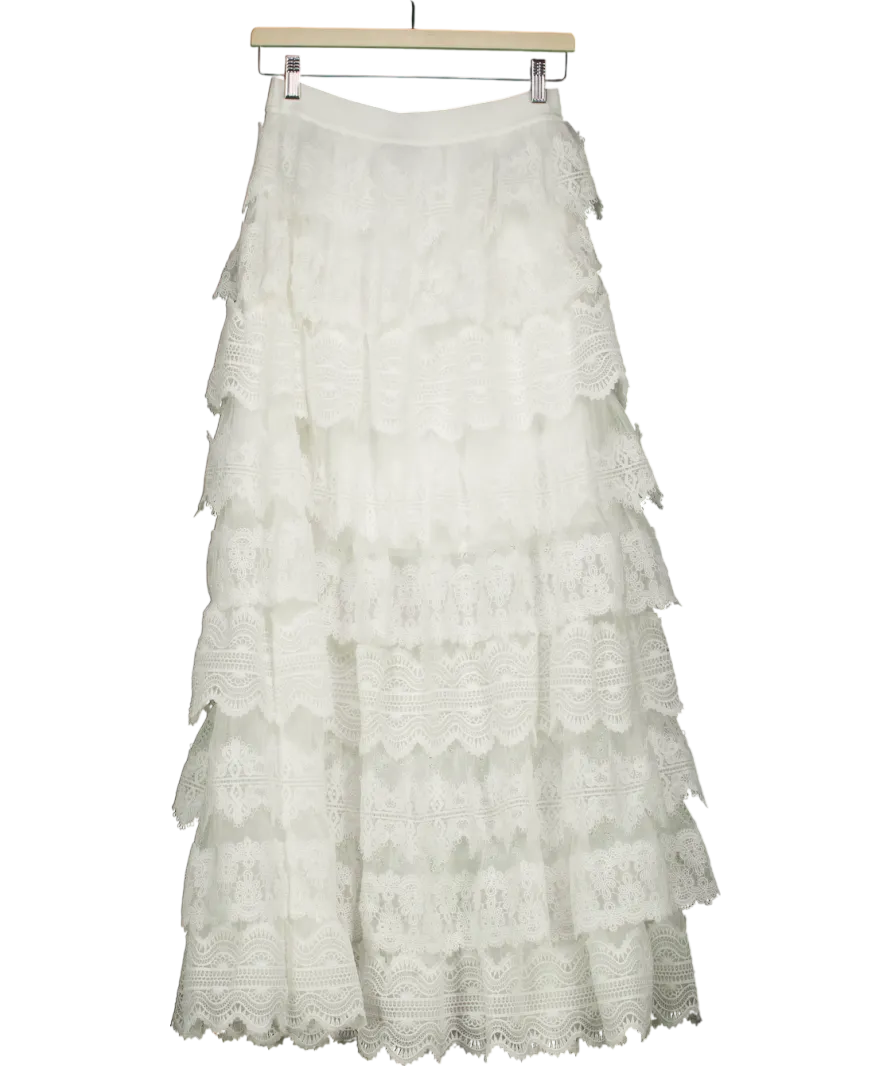 All Saints White  Lizi Tiered Lace Maxi Skirt UK 8