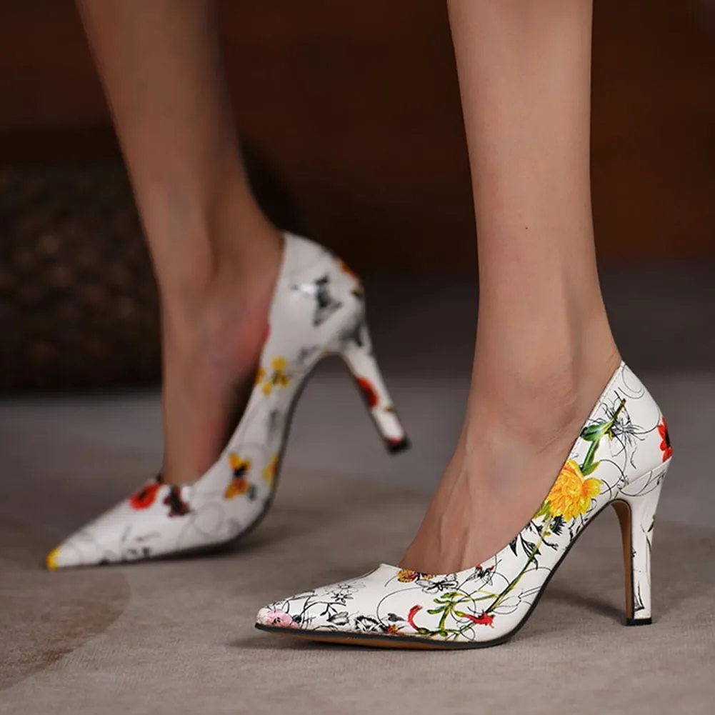 Amozae 2023  Elegant Concise Office Temperament Pumps Women Pointed Toe Thin High Heels Flower Ladies Pumps Professional Shoes