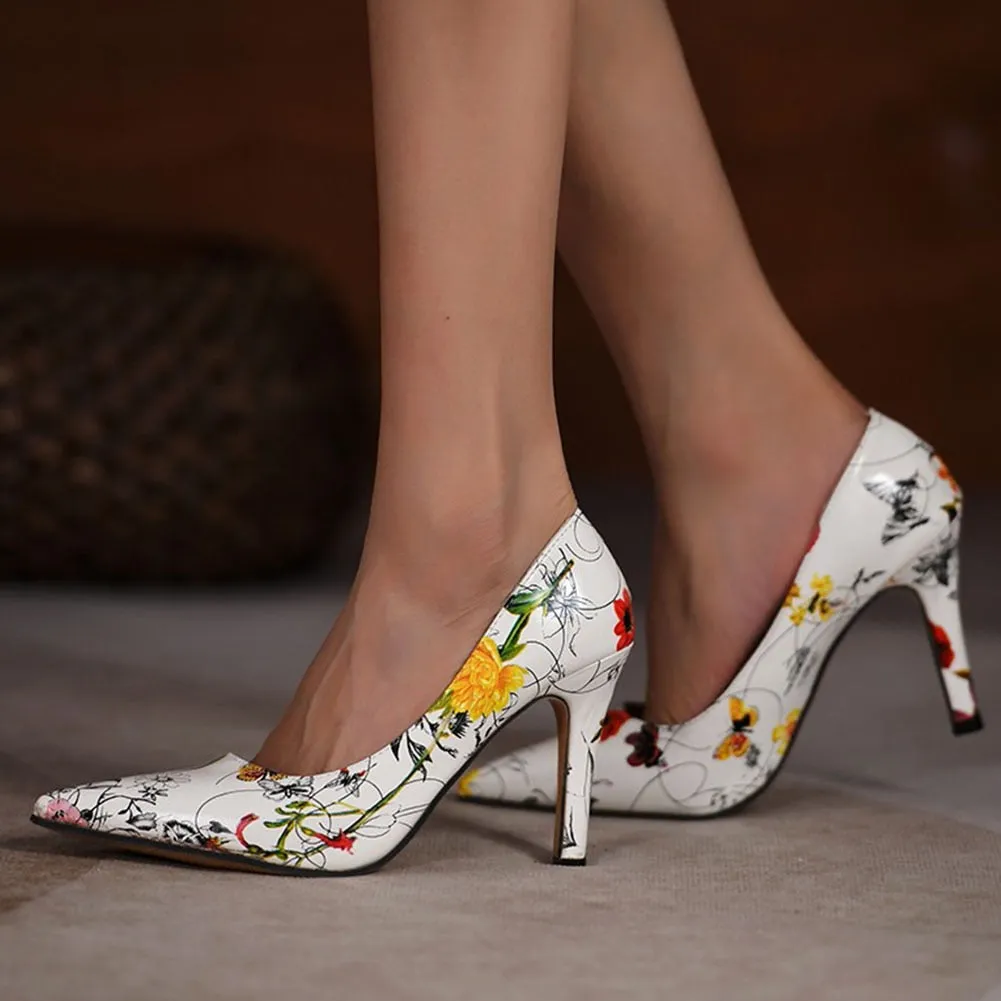 Amozae 2023  Elegant Concise Office Temperament Pumps Women Pointed Toe Thin High Heels Flower Ladies Pumps Professional Shoes