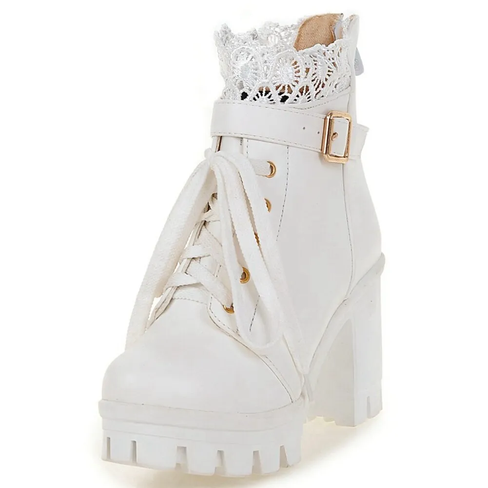 Amozae-- 2024 New Fashion Spring Autumn Ankle Boots Platform High Chunky Heels Big Size 43 Sweet Style Elegant Office Lady Lace Up Boots