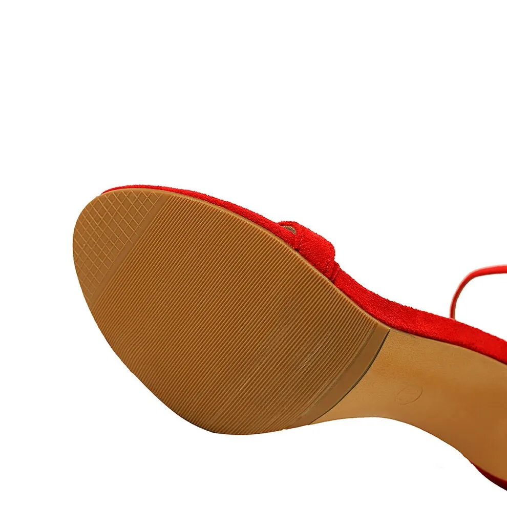 Amozae-2024 Women 10cm High Heels Flock Stripper Sandals Female Fetish Strappy Red Shoes Lady Valentine Green Summer Classic   Pumps