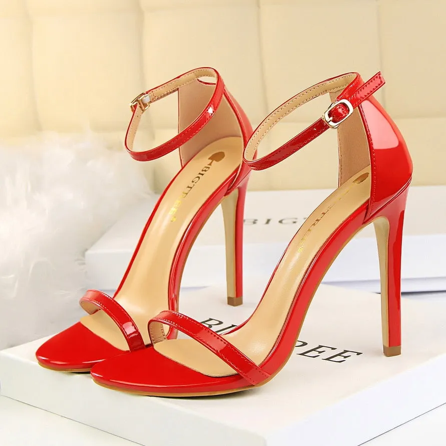 Amozae-2024 Women 10cm High Heels Flock Stripper Sandals Female Fetish Strappy Red Shoes Lady Valentine Green Summer Classic   Pumps