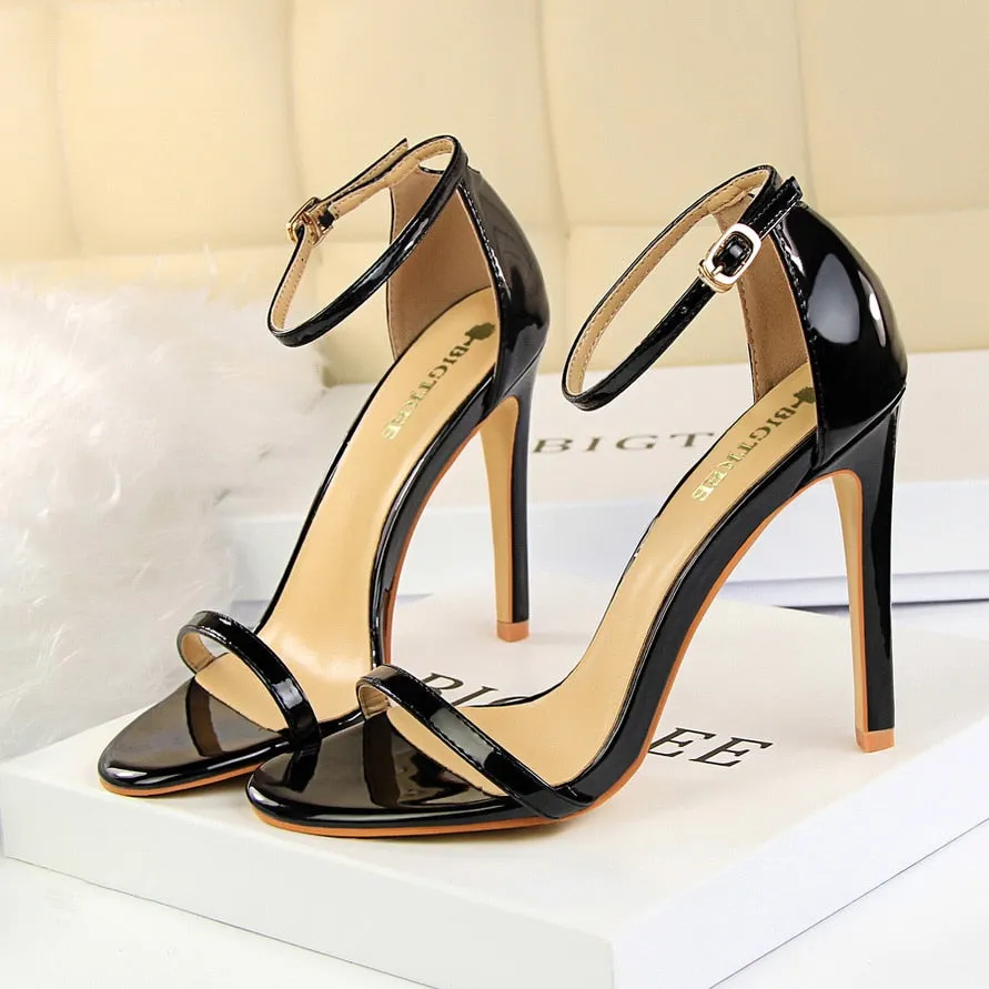 Amozae-2024 Women 10cm High Heels Flock Stripper Sandals Female Fetish Strappy Red Shoes Lady Valentine Green Summer Classic   Pumps