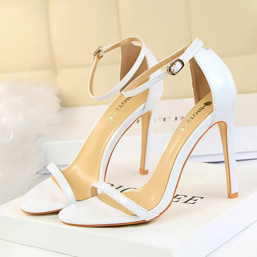 Amozae-2024 Women 10cm High Heels Flock Stripper Sandals Female Fetish Strappy Red Shoes Lady Valentine Green Summer Classic   Pumps