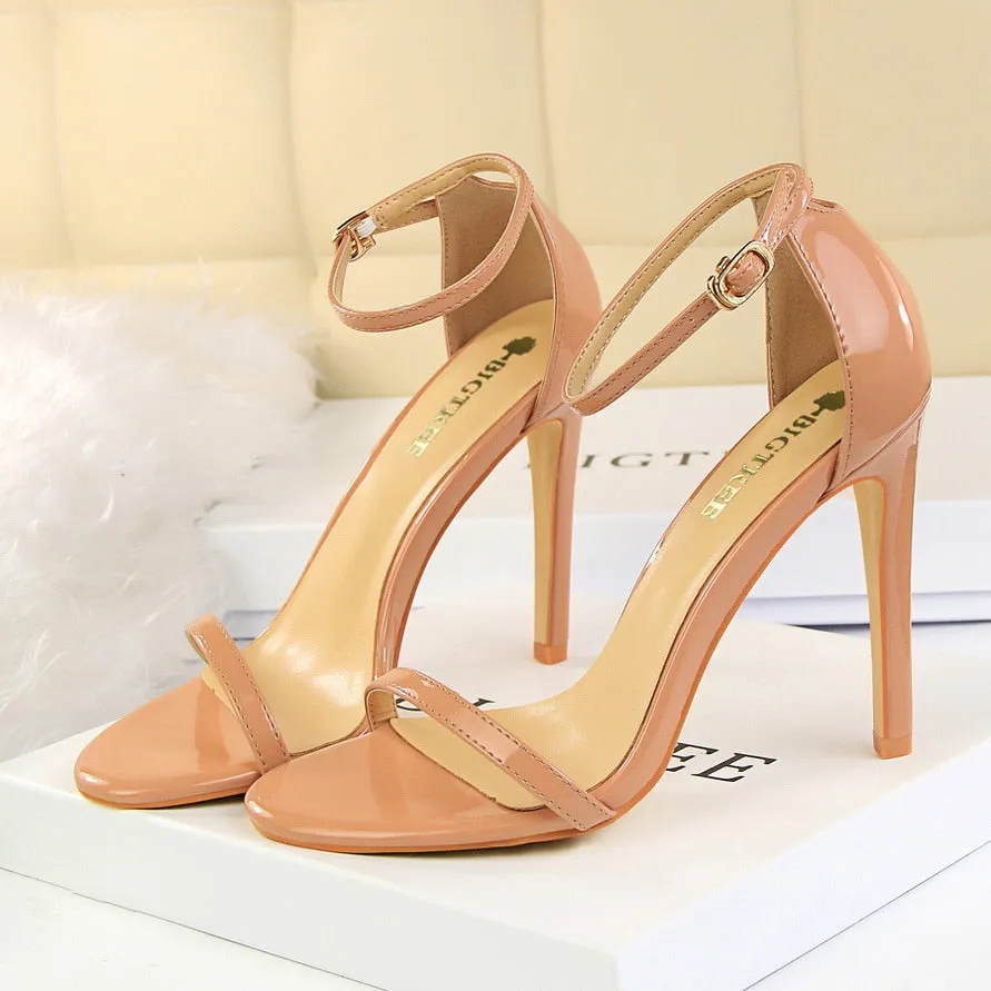 Amozae-2024 Women 10cm High Heels Flock Stripper Sandals Female Fetish Strappy Red Shoes Lady Valentine Green Summer Classic   Pumps