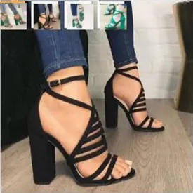 Amozae--Sandalias Mujer   Women Sandals Gladiator High Heels Strap Pumps Cut Buckle Strap Shoes Fashion Summer Ladies Shoes 43