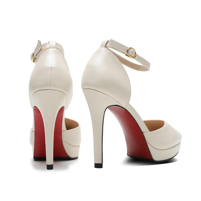 Amozae  Summer Brand Ankle Straps Womens Sandals 10 Cm   Pointed Toe Platform Pumps Matte Leather Ladies High Heels