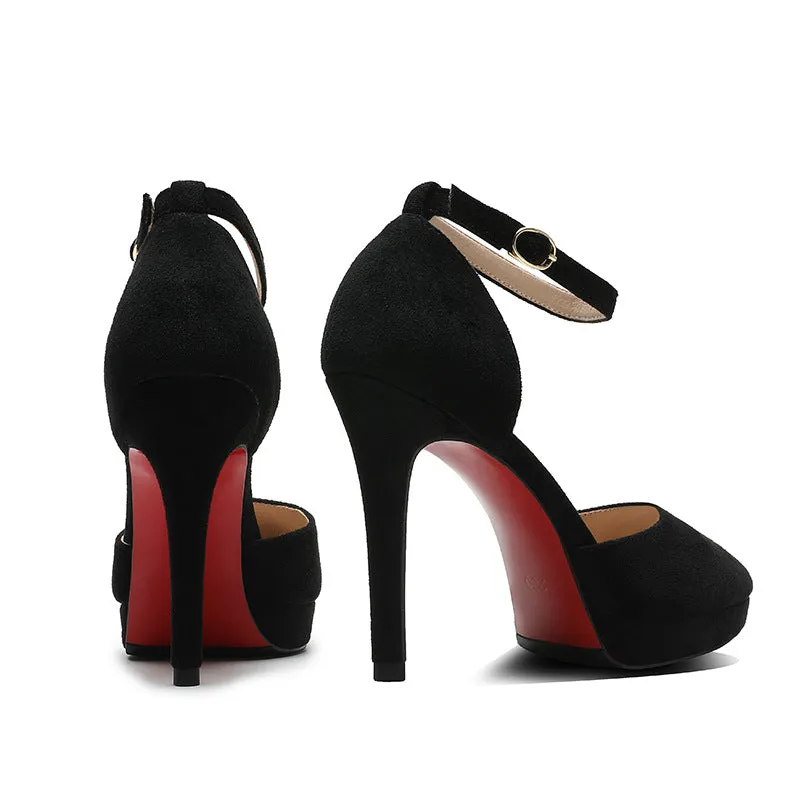 Amozae  Summer Brand Ankle Straps Womens Sandals 10 Cm   Pointed Toe Platform Pumps Matte Leather Ladies High Heels