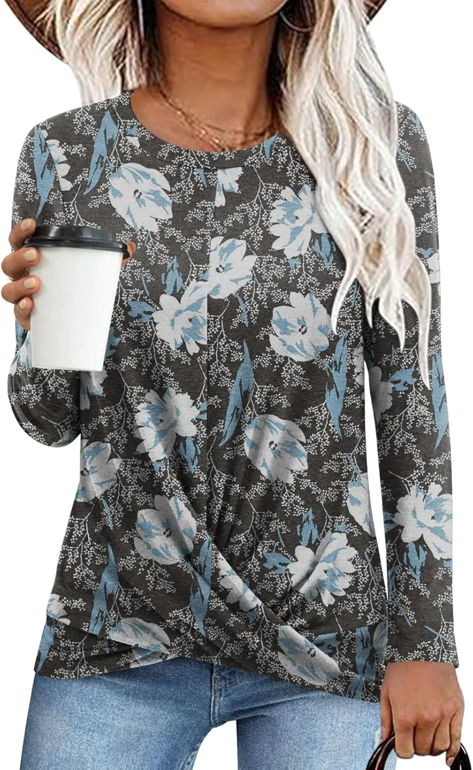 Anymiss 2025 Womens Spring Long Sleeve Tunic Tops Casual Winter Twist Front Blouse Crewneck T-Shirts M-2XL