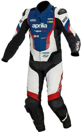APRILIA MEN BLACK MOTORCYCLE LEATHER RACING SUIT