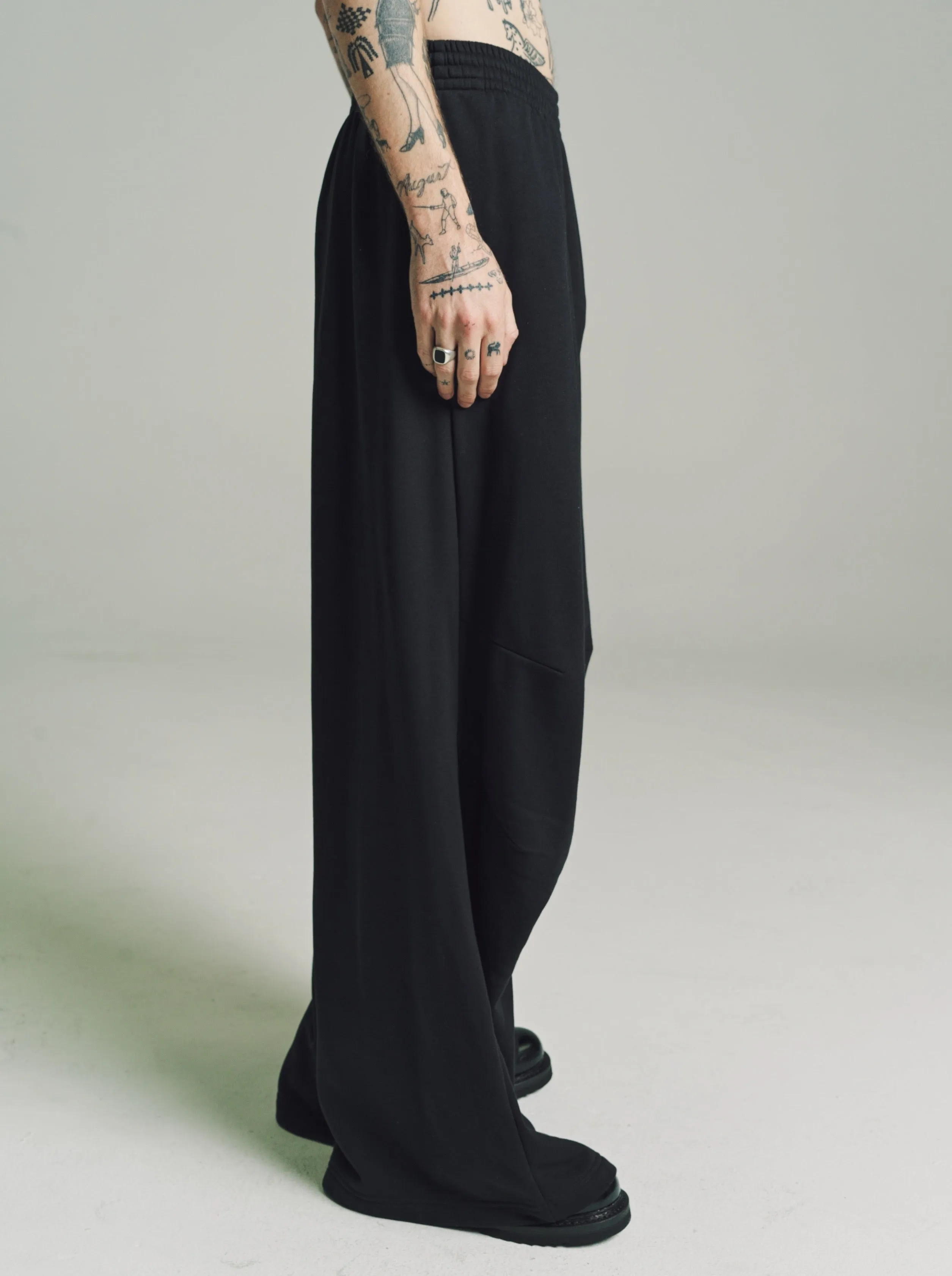 Black Wide Leg Sweat Jersey Pants