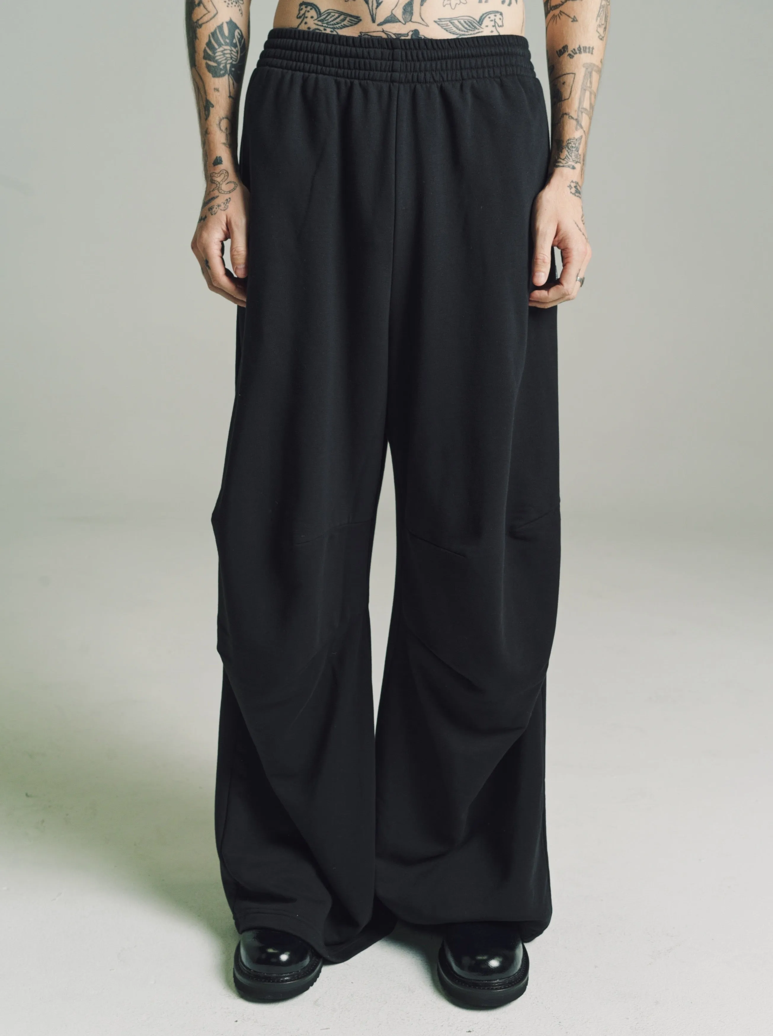 Black Wide Leg Sweat Jersey Pants