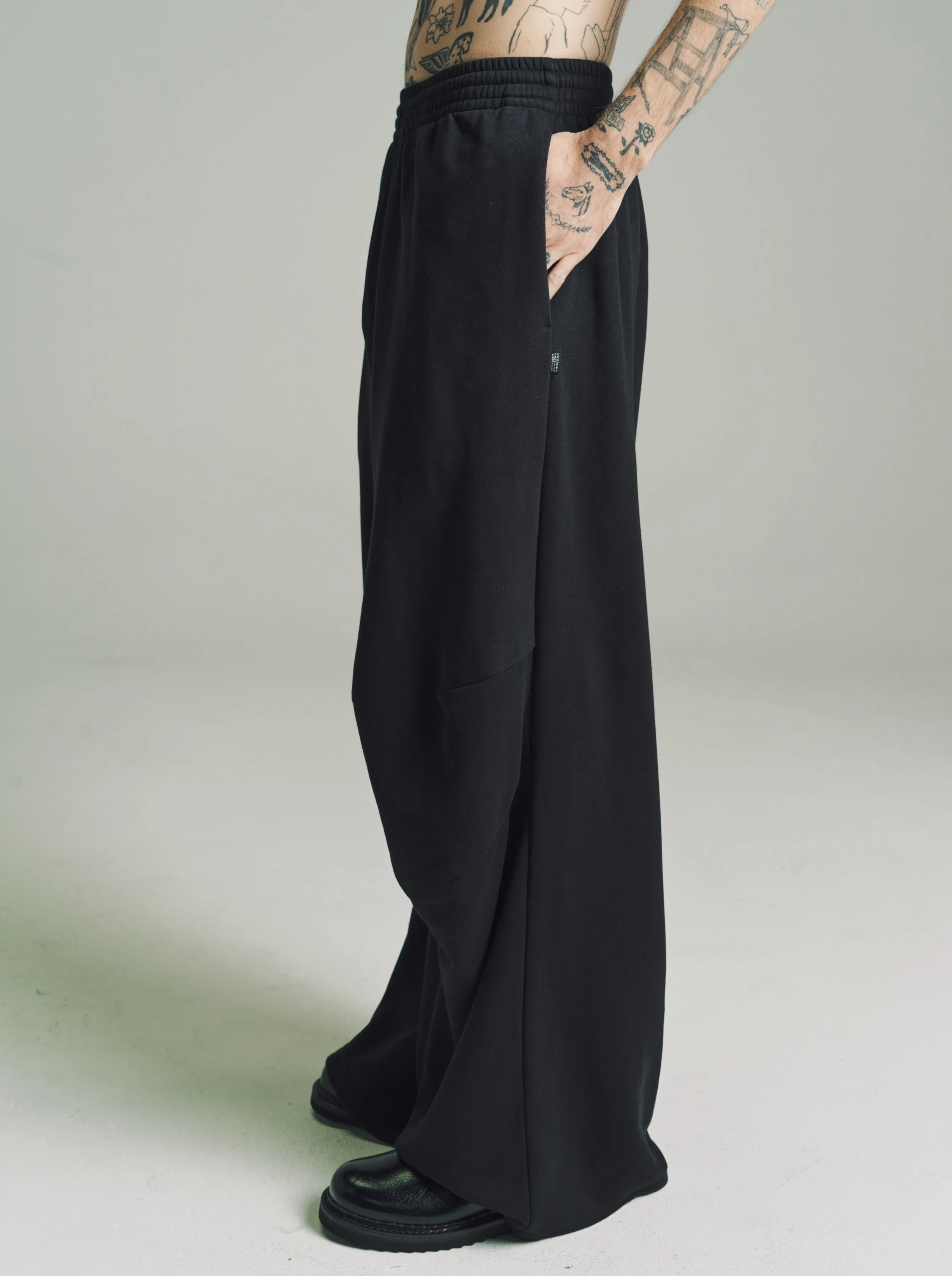 Black Wide Leg Sweat Jersey Pants