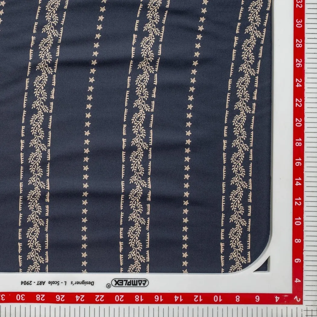 Blue & Beige Digital Print Rayon Fabric