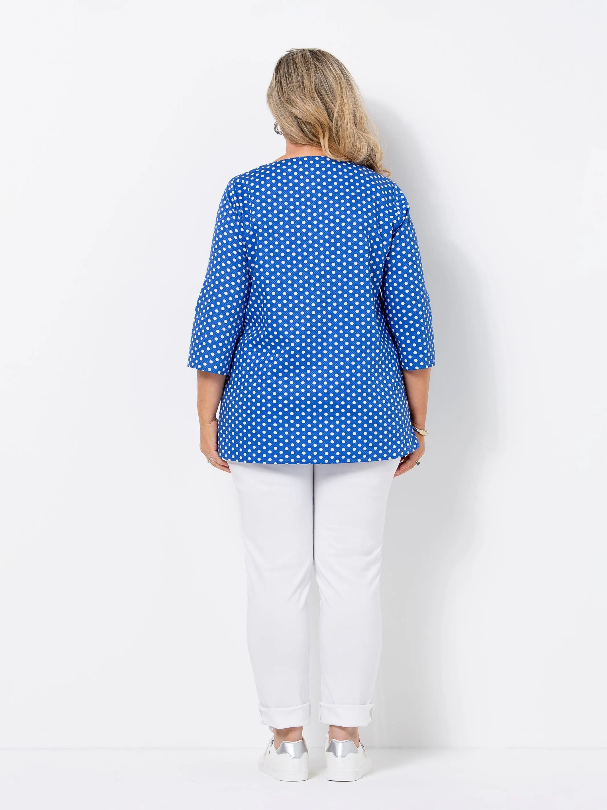 Blue Iris Pique Spot Button Top