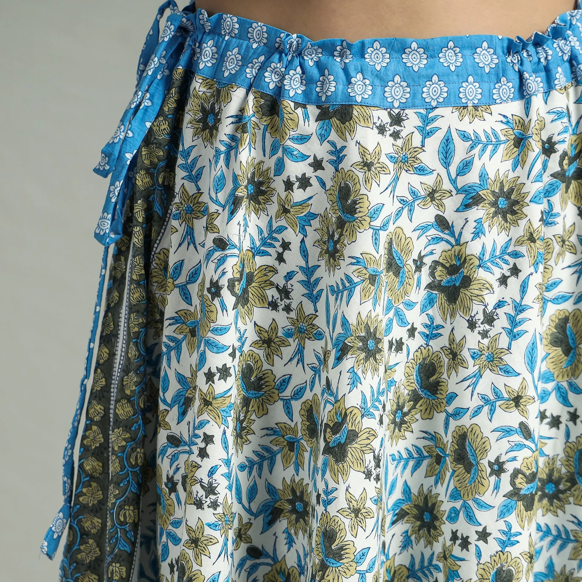 Blue - Sanganeri Block Printed Cotton Long Skirt
