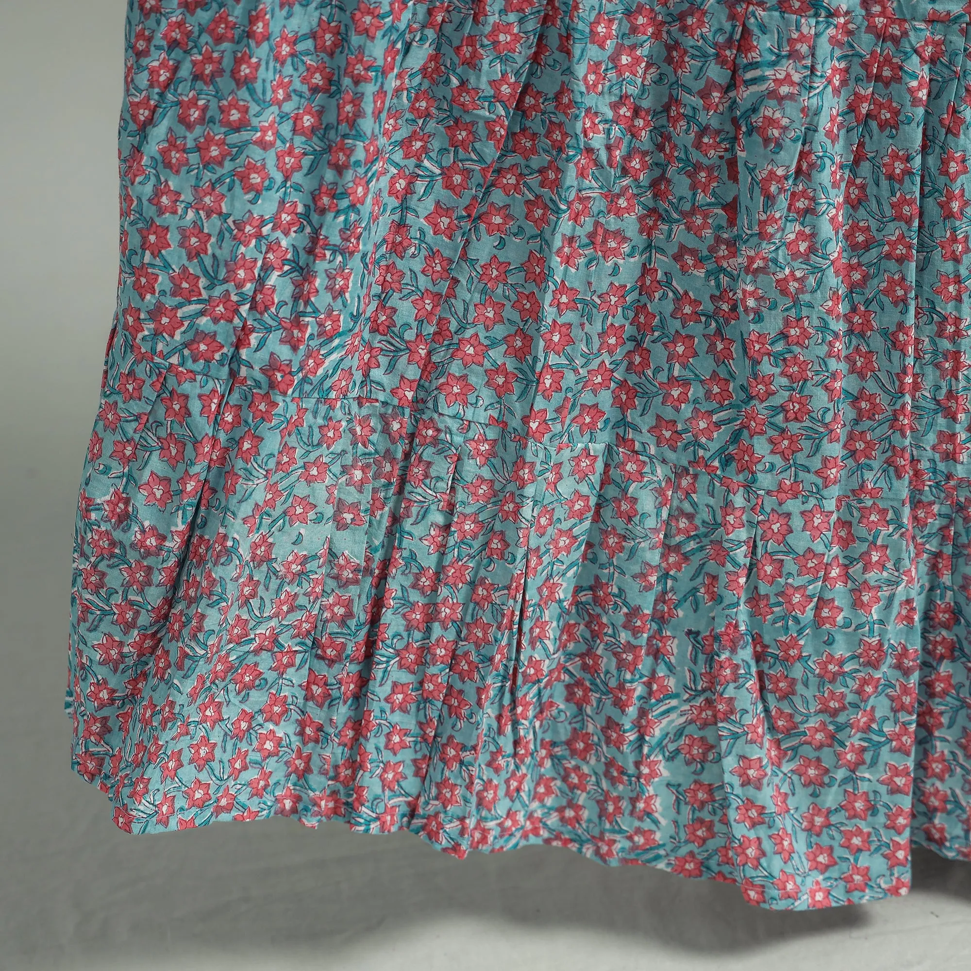 Blue - Sanganeri Block Printed Tiered Cotton Long Skirt