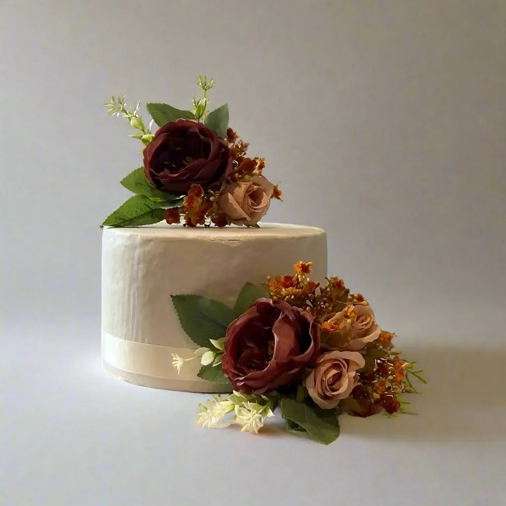 Brown Peony, Nude Rose Artificial Cake Topper