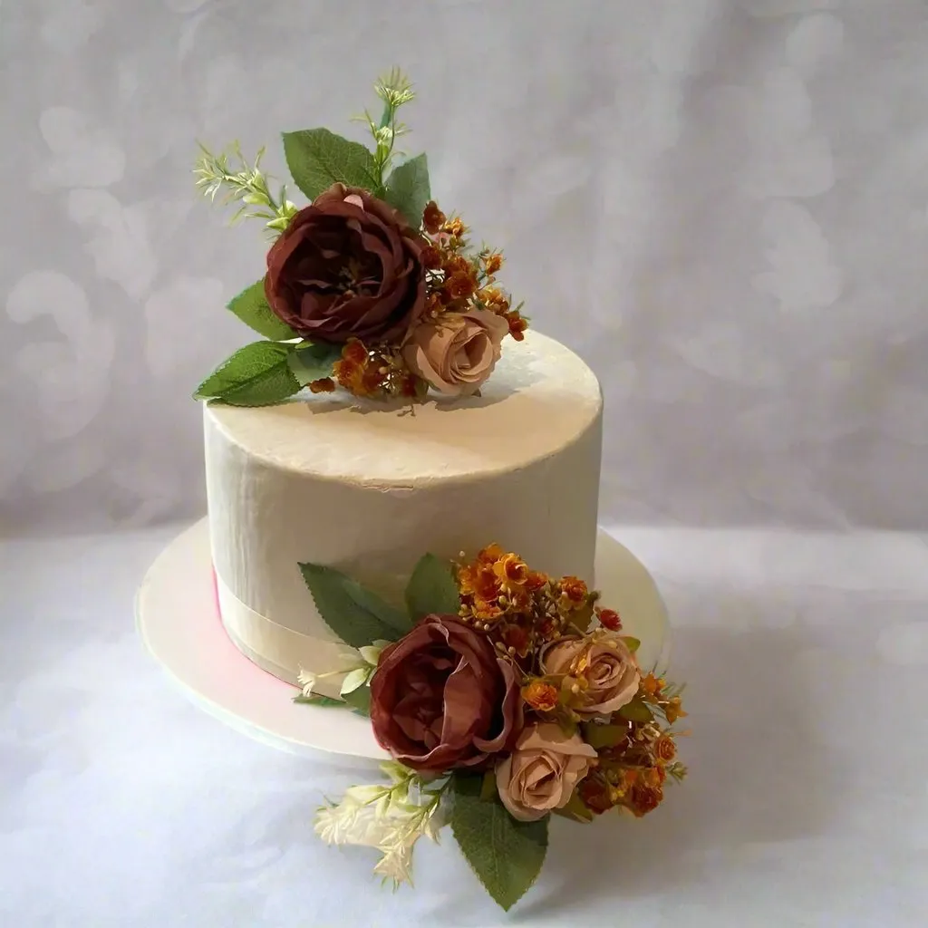 Brown Peony, Nude Rose Artificial Cake Topper