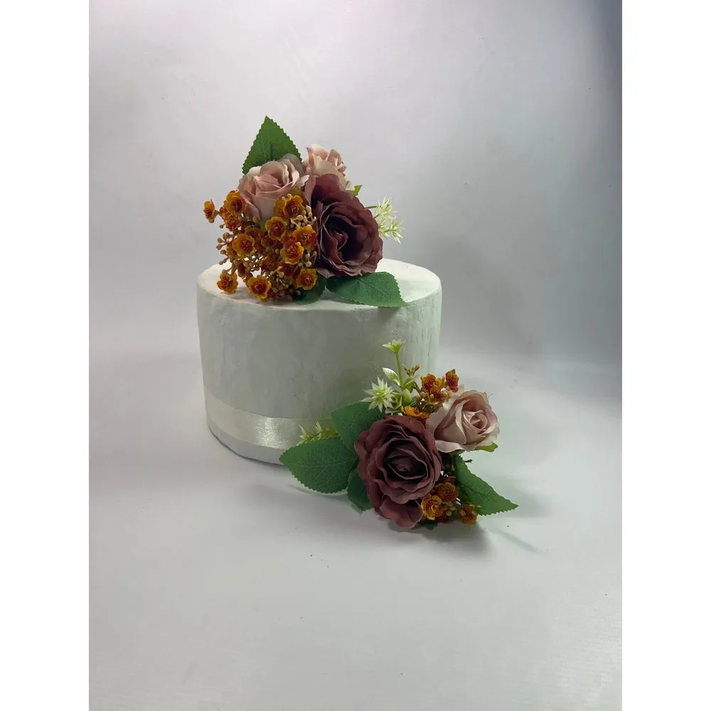 Brown Peony, Nude Rose Artificial Cake Topper