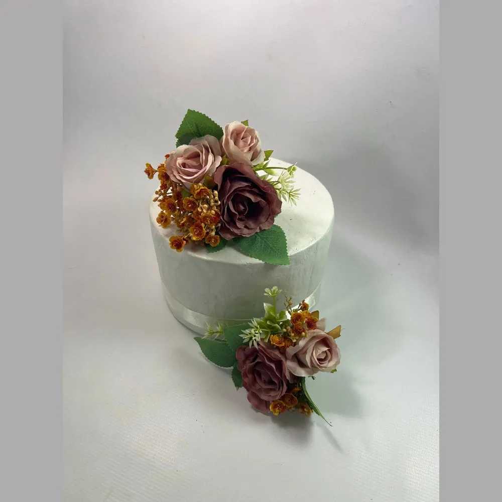 Brown Peony, Nude Rose Artificial Cake Topper