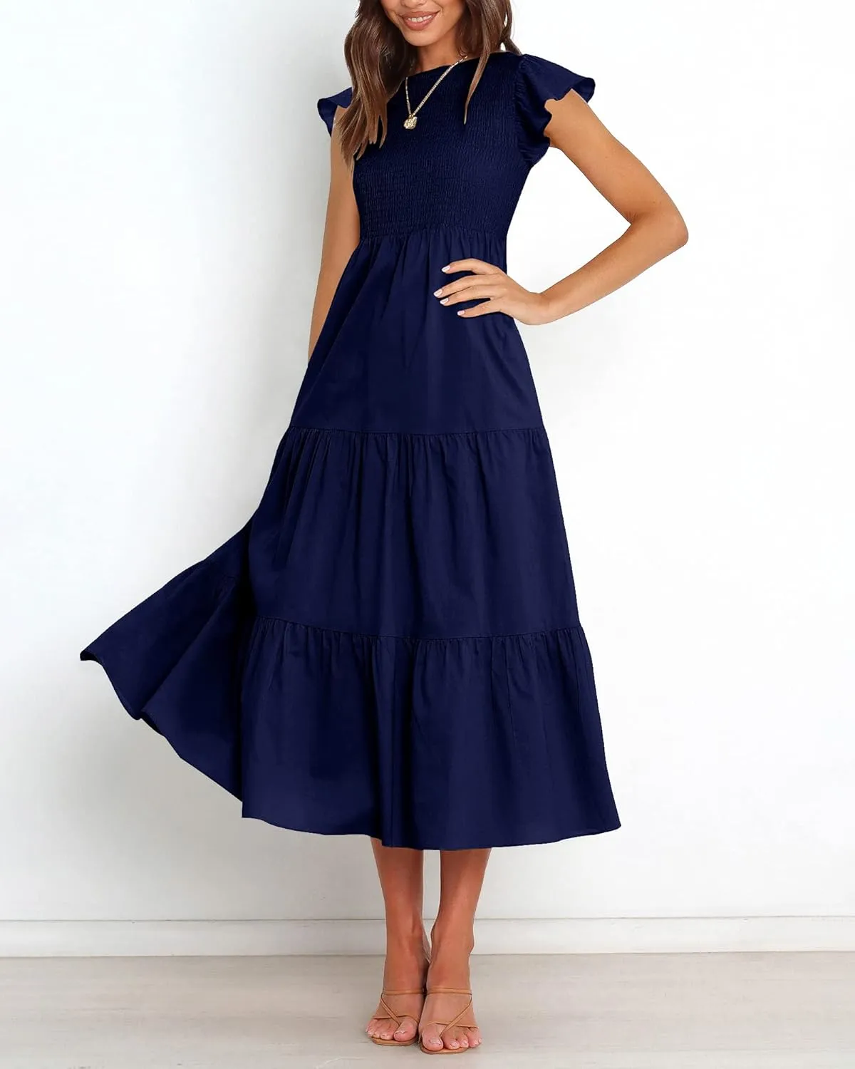 BTFBM Women Casual Short Sleeve Crew Neck Summer Dress Bohemian Floral Printed Flowy Maxi Dresses Tiered Cocktail Dress
