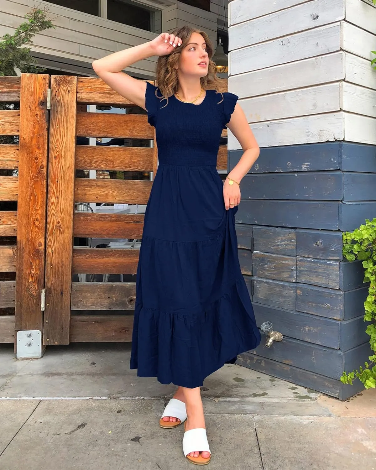 BTFBM Women Casual Short Sleeve Crew Neck Summer Dress Bohemian Floral Printed Flowy Maxi Dresses Tiered Cocktail Dress