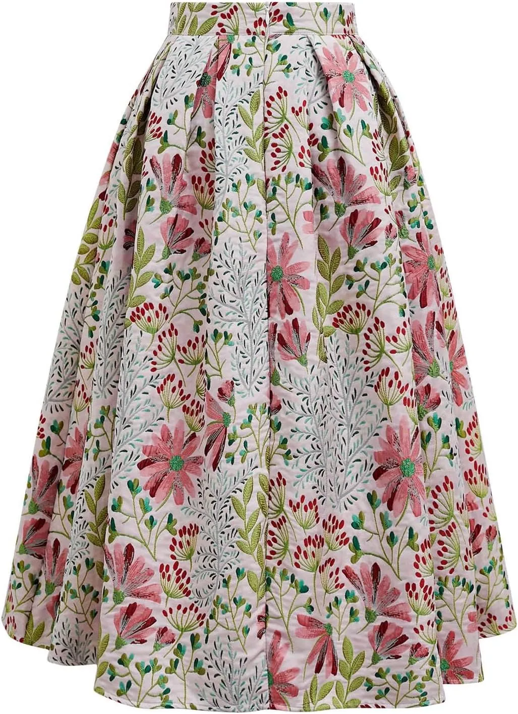 CHICWISH Women Daisy Field Pleated Midi Skirt Printed A-Line Casual High Waist Swing Flared Vintage Skirts with Pockets