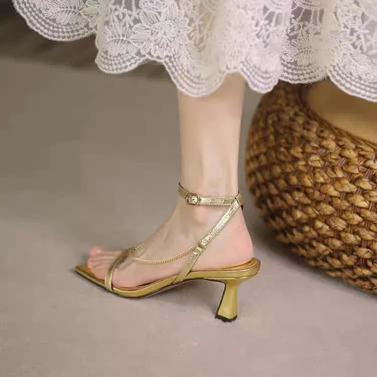 Elegant Office Gold and Black High Heels
