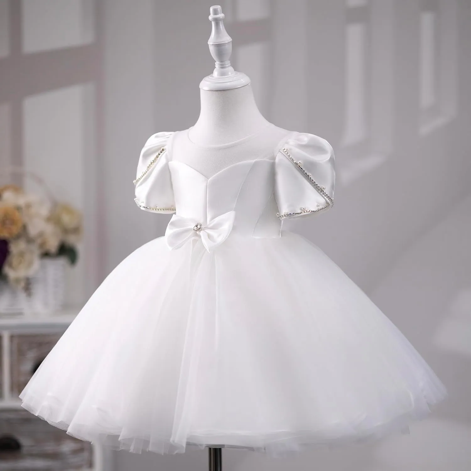 Flower Girl Dress Ruffle Satin Lace Tulle Beads Flower Decoration Toddler Wedding Birthday Party Evening Dress