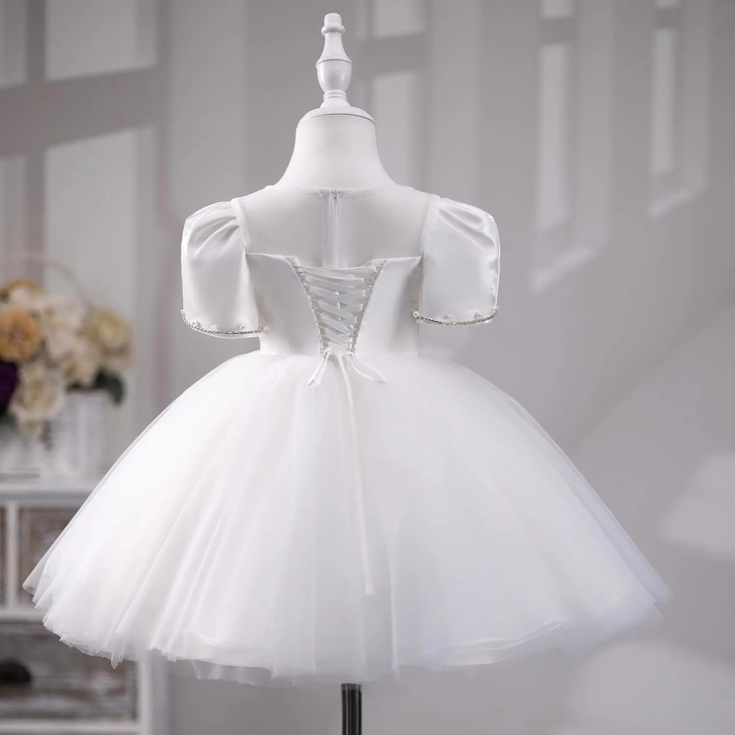 Flower Girl Dress Ruffle Satin Lace Tulle Beads Flower Decoration Toddler Wedding Birthday Party Evening Dress
