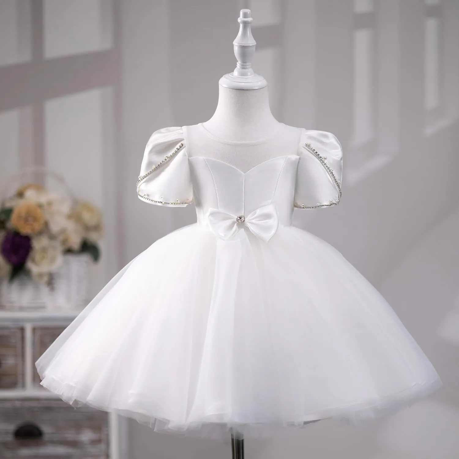 Flower Girl Dress Ruffle Satin Lace Tulle Beads Flower Decoration Toddler Wedding Birthday Party Evening Dress