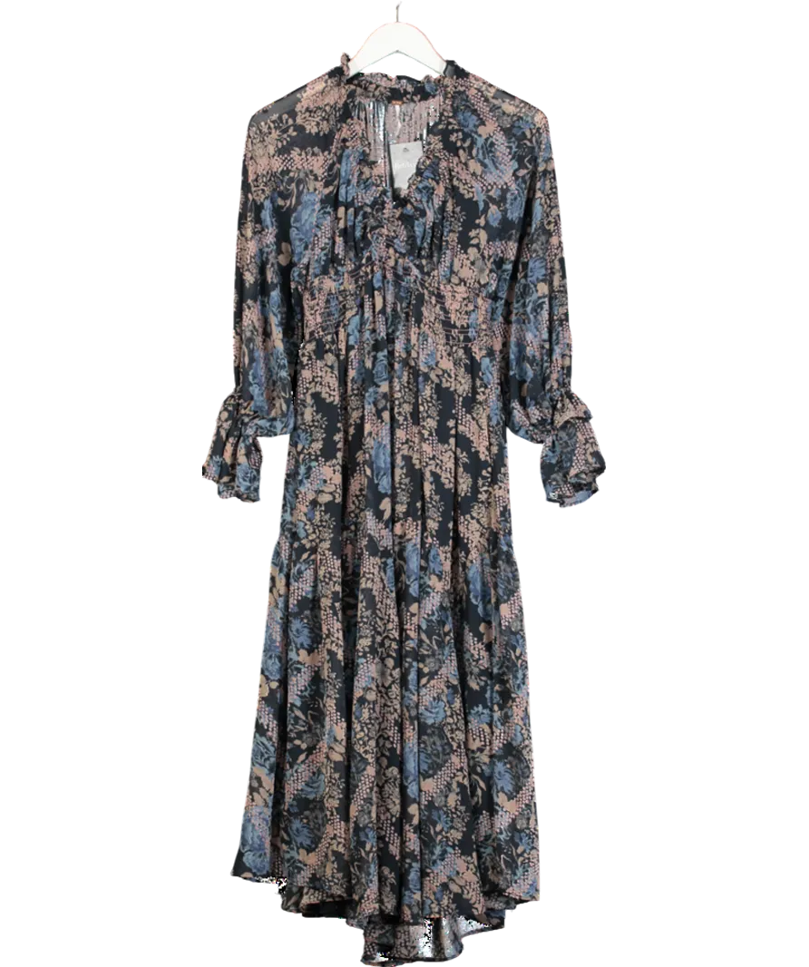 Free People Blue Chiffon Lena Maxi Dress UK XS