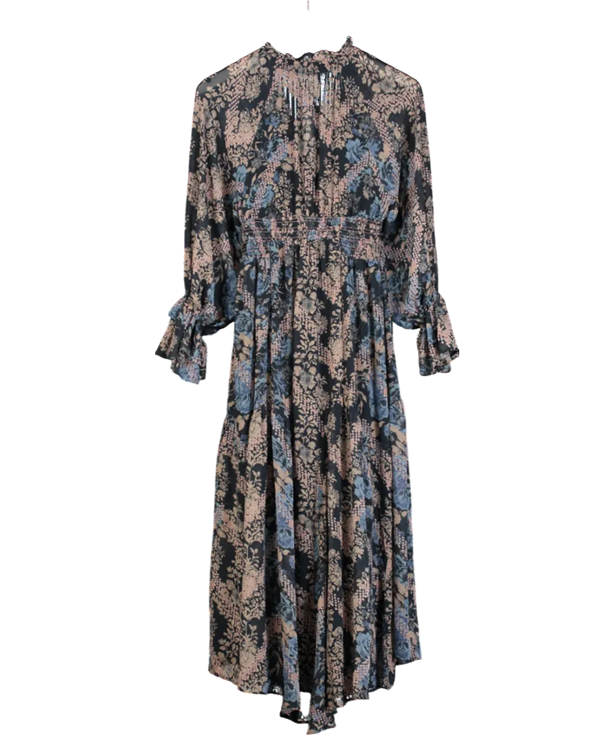 Free People Blue Chiffon Lena Maxi Dress UK XS