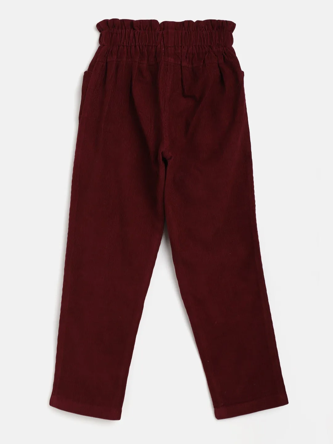Girls Burgundy Corduroy Paper Bag Pants