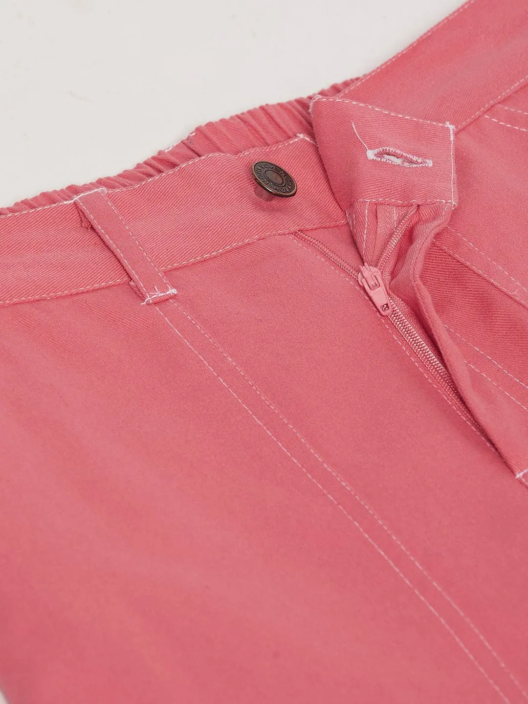 Girls Red Contrast Thread Twill Straight Pants